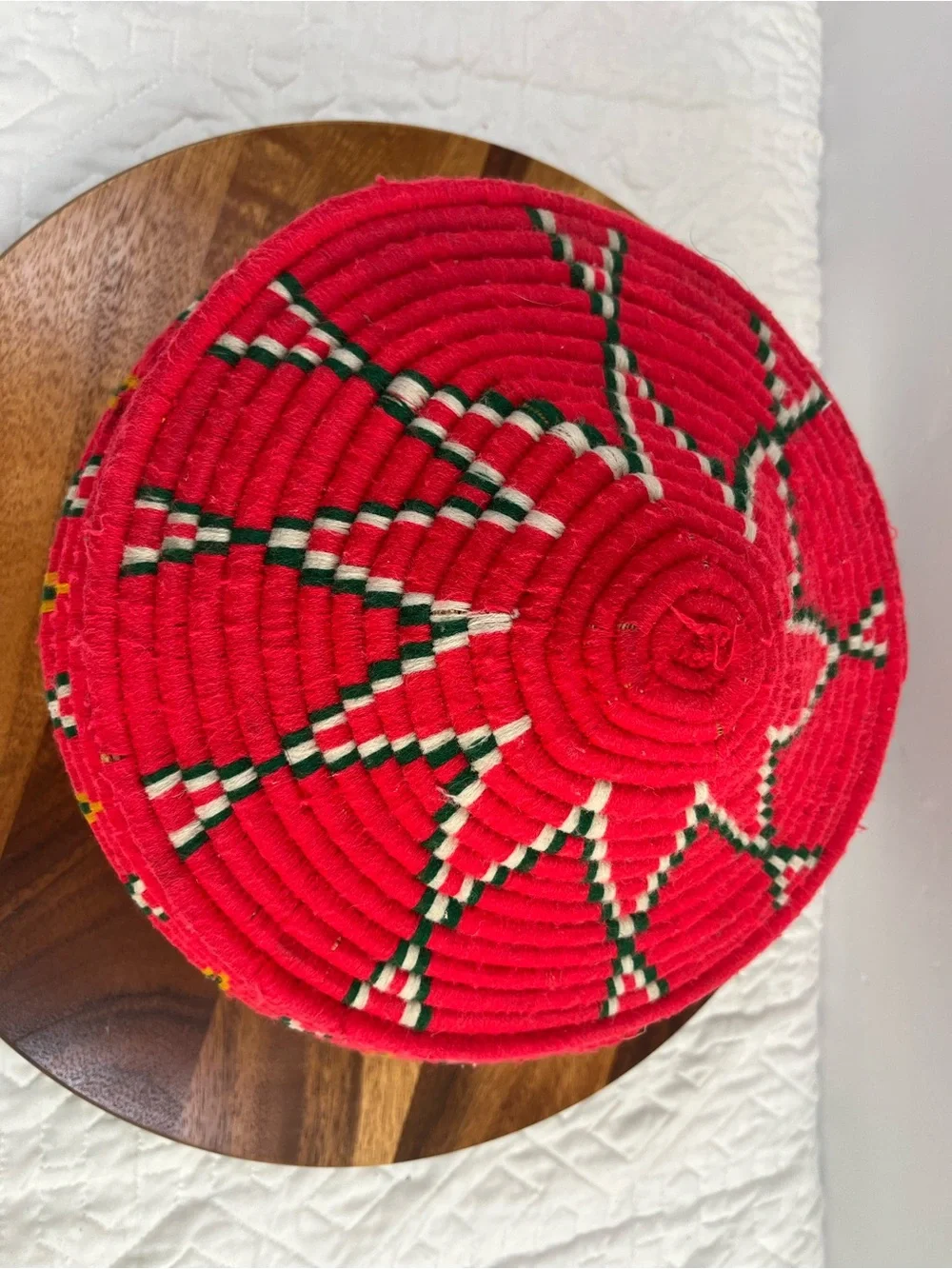 Vintage Ethiopian Handwoven Red Decorative Storage Basket with Lid
